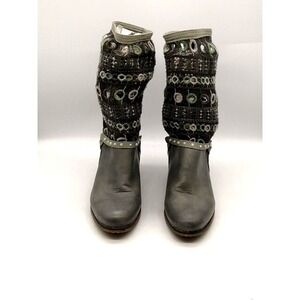 Bunker Boots Womens Cowboy Gray 11 Crochet Slouch Boot Shoe Leather Western